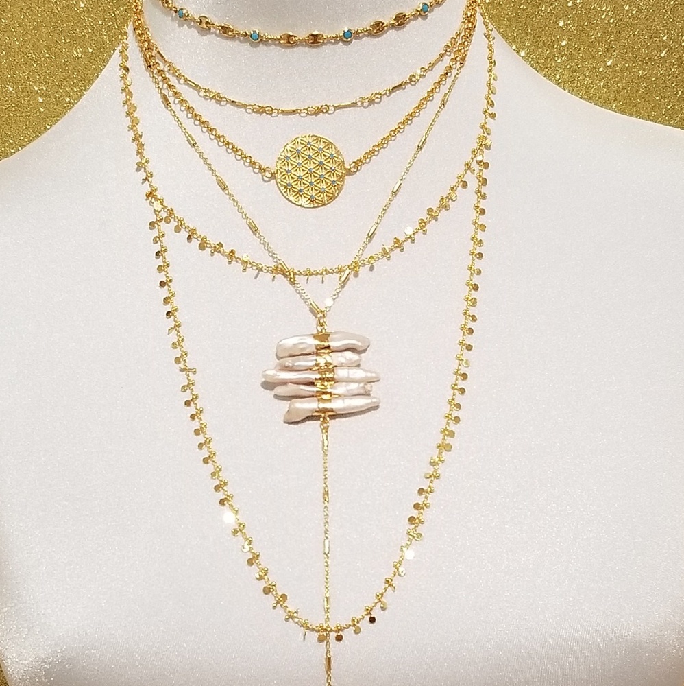 Freshwater pearl 24k gold elactroplated necklace - Picture 2 of 5